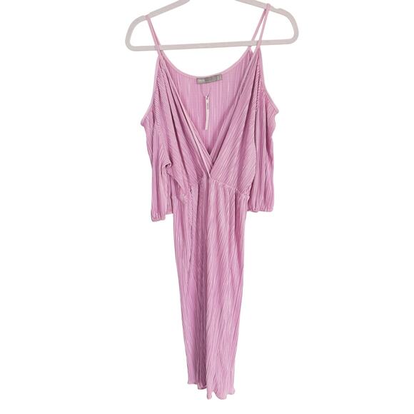 NWT ASOS Pleated V-Neck Cold Shoulder Midi Dress 10 Pink Coquette Event Cocktail - Picture 2 of 7